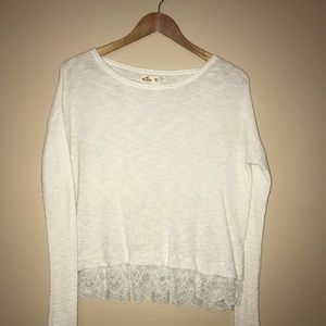 White Lace-Trim Sweater
